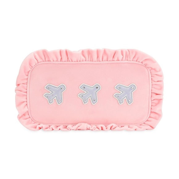 Stoney Clover Lane Airplane Embroidered Velvet Ruffle Small Pouch - Picture 1 of 6